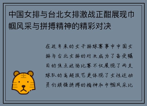 中国女排与台北女排激战正酣展现巾帼风采与拼搏精神的精彩对决